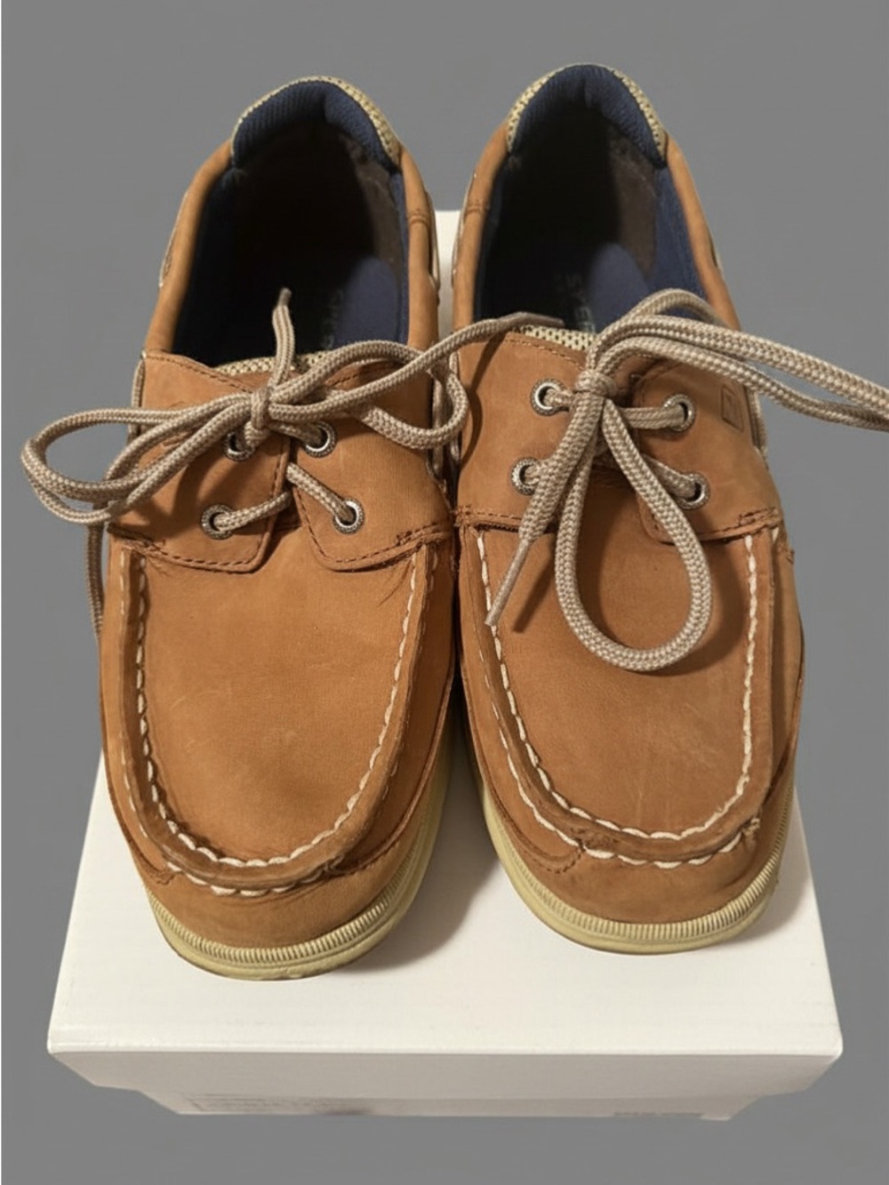 Sperry Kids Chestnut Tan Boat Shoes with Navy Lining